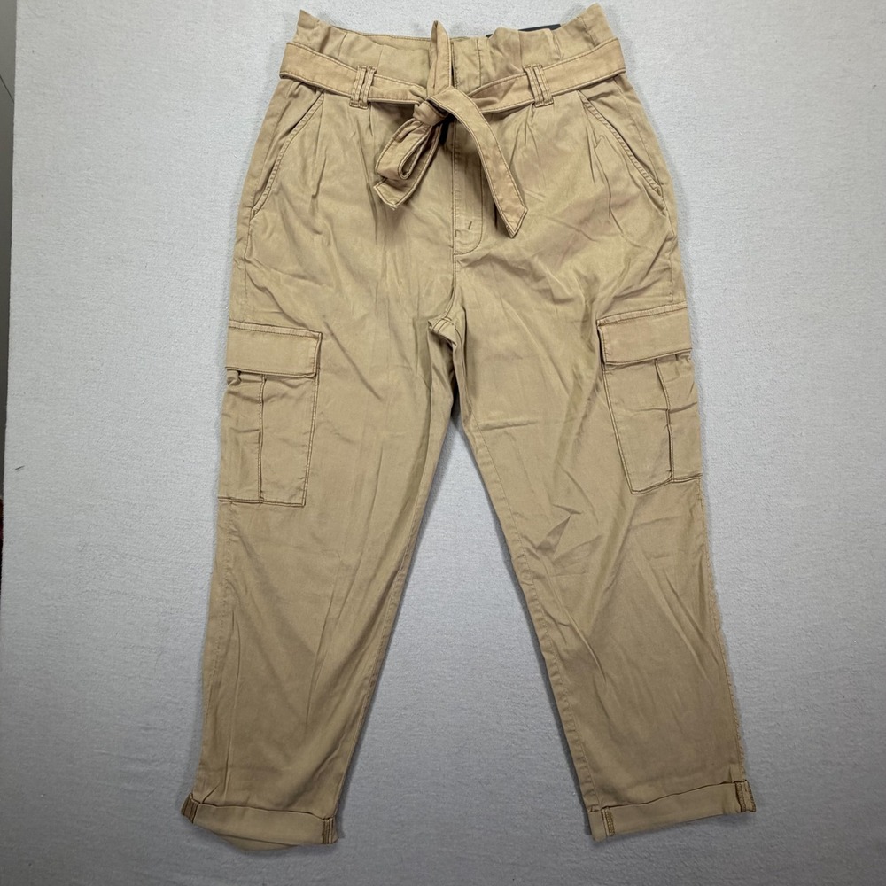 White House Black Market Cargo Pants Womens 8 NWT Tan Tapered Ankle Tie-Waist‎